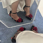 Elegant Woman Heeled Shoes Black Heels for Women Gothic Lolita Red and Black Halloween Shoes Ladies Footwear Pointed Toe